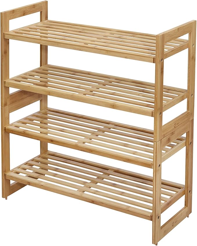 TRINITY BASICS EcoStorage 2-Tier Bamboo Stackable Shoe Rack, Pack of 2