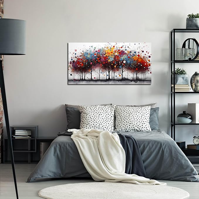 Tree Art Wall Decor for Bedroom - Abstract Wall Canvas Art for Office - Colorful Pictures Wall Art for Living Room Size 20" x 40"