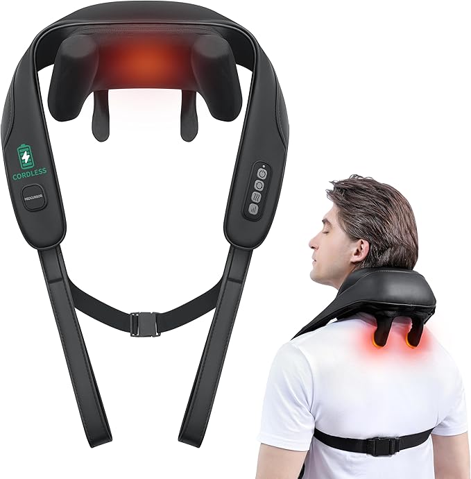 Medcursor Neck Massager, Cordless 4D 6 Massage Nodes Deep Tissue Kneading Massage for Pain Relief, Massager for Neck Back Shoulder, Office, Home & Car