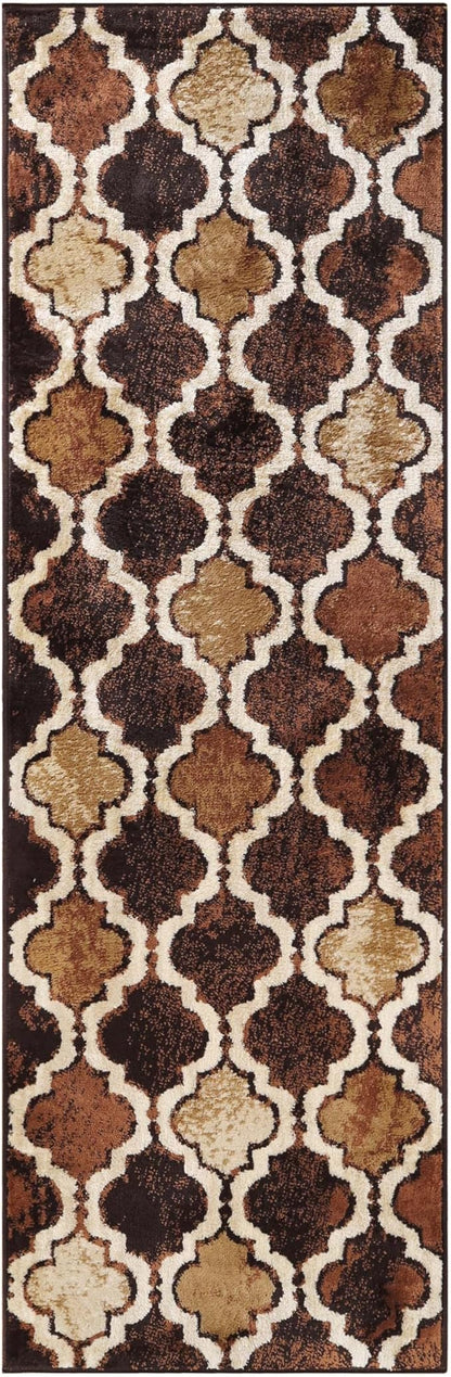 Superior Indoor Area Runner, Jute Backed, Perfect for Hallway, Living/ Dining Room, Bedroom, Office, Kitchen, Entryway, Modern Geometric Trellis Floor Decor, Viking Collection, 2' 7" x 8', Coffee