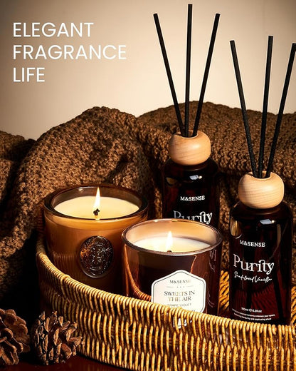M&SENSE Seasalt Coconut Reed Diffuser: 6.3 fl oz Non-Toxic Aroma Set with Sticks, Light & Subtle Fragrance, Long-Lasting Natural Essential Oil Gifts for Bedroom, Shelf Decor & Small Spaces