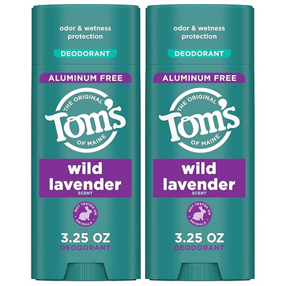Tom’s of Maine Wild Lavender Aluminum Free Natural Deodorant For Women & Men | Goes on Clear | Odor & Wetness Protection | Naturally Derived and Moisture-Locking Ingredients | 3.25 oz (2 Pack)