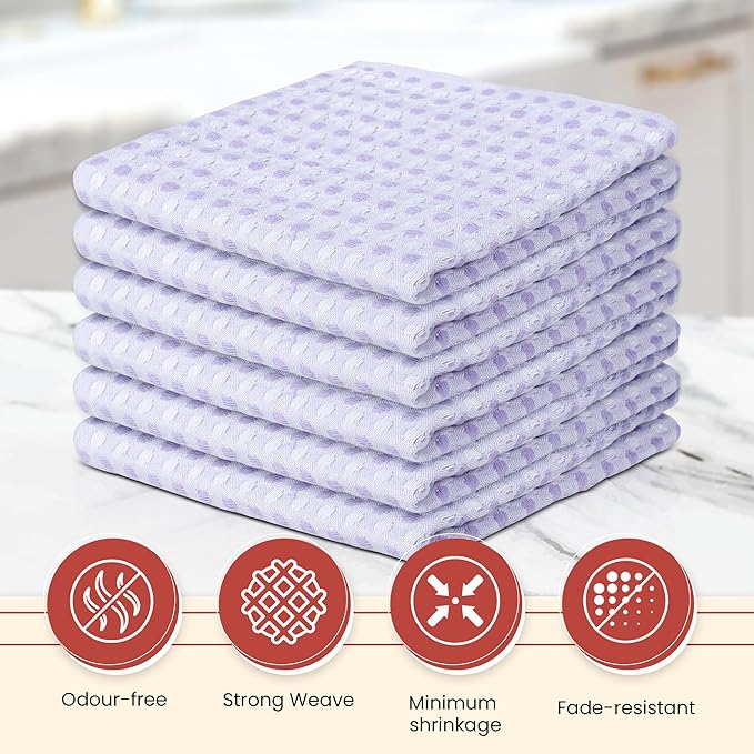 Vintage Vista 100% Cotton Dish Cloths (Pack of 6) - Dish Rags for Washing Dishes - Reusable & Highly Absorbent Kitchen Towels - Kitchen Rags for Christmas - (12" x 12" - Purple Honeycomb)