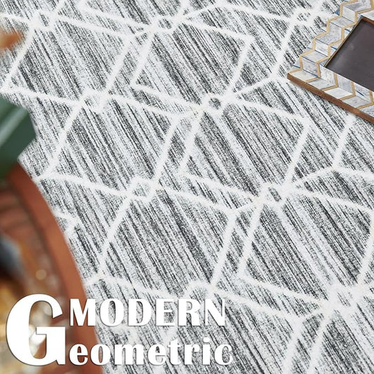 jinchan Hallway Runner Rug 2x10 - Moroccan Kitchen Machine Washable Runner Rug Modern Geometric Ultra-Thin Low-Pile Non-Slip Carpet for Laundry Room Bedroom Farmhouse (2x10ft, Grey)