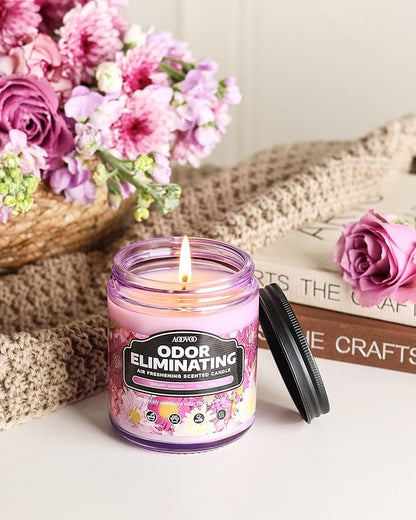 AOOVOO Dreamy Garden Odor Eliminating Highly Fragranced Candle - Eliminates 95% of Pet, Smoke, Food, and Other Smells Quickly, Air Freshing Soy Candle, 9 oz Up to 50 Hours Burn time
