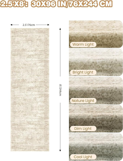 Kitchen Runner Rug Non Slip - 2.5 x 8 Runners for Hallways, Entryway, Bedroom, Washable Runner Rugs for Bathroom, Laundry Room, Low Pile Soft Vintage Area Rug(2.5'x8', Beige/Ivory)