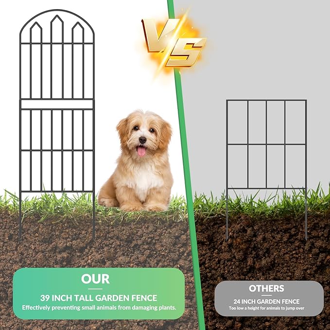 CADUKE Decorative Garden Fences and Border 15 Pack, 39in(H) x 15.75ft(L) Rustproof Wire Metal Fence for Dogs, Animal Barrier Fence Flower Edging for Yard, Patio, Outdoor, Arched