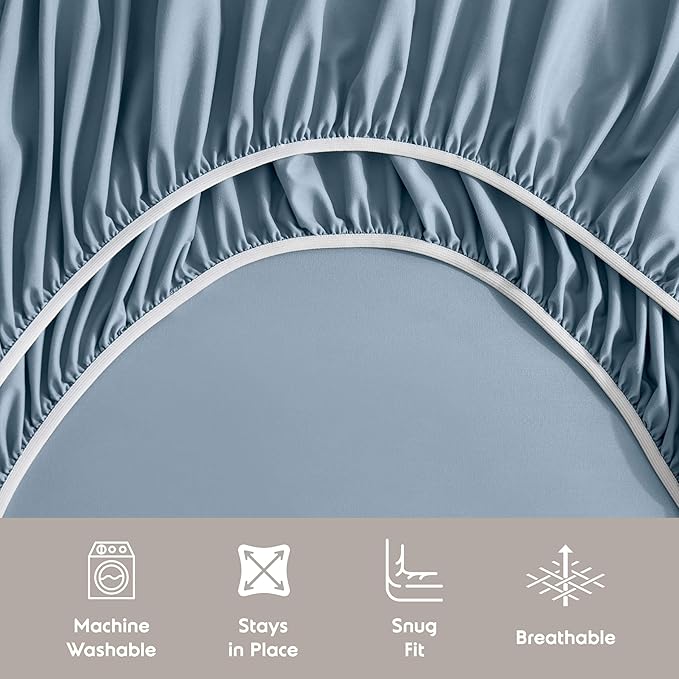 Nestl Twin XL Sheet Set - College Dorm Size - Luxury 1800 Ultra-Soft Microfiber Twin Extra Long Bed Sheets - Deep Pockets - Easy Fit - Extra Soft - 3 Piece Set (Twin XL, Stone Blue)