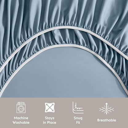 Nestl Split King Sheet Set - 1800 Ultra-Soft Microfiber Bed Sheets - Double Brushed - Deep Pockets - Easy Fit - 5 Piece Set - Bed Sheets & Pillowcases (Split King, Stone Blue)