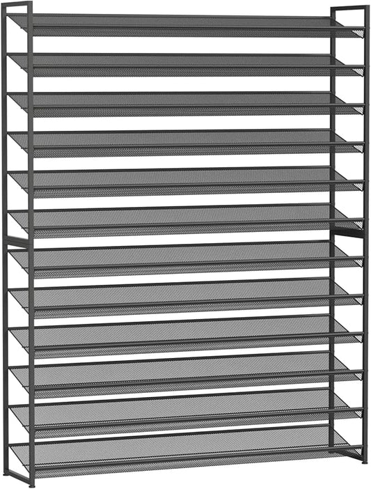 Large Shoe Rack 12 Tier Shoe Organizer, Heavy Duty Metal 6-Tier Stackable Shoe Storage Vertical Shoe Rack for Closet Front Door Entrance, Up to 75 Pairs, 44.8" W x 11.4" D x 85.1" H, Black
