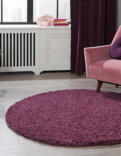 Unique Loom Solid Shag Collection Area Rug (6' 1" Round, Eggplant Purple)