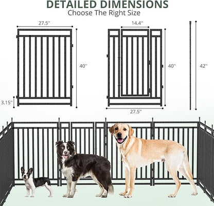 Dog Fence for Yard Outdoor Indoor Dog Playpen 40" Height 8 Panels Metal Dog Pen Puppy Playpen Portable Dog Kennel Crate for RV Camping(Black-Silver)