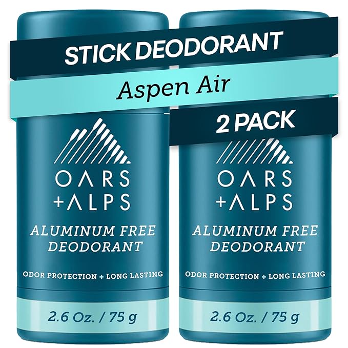 Oars + Alps Aluminum Free Deodorant for Men and Women, Dermatologist Tested and Made with Clean Ingredients, Travel Size, Aspen Air, 2 Pack, 2.6 Oz Each