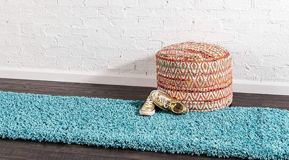 Unique Loom Solid Shag Collection Area Rug (2' 6" x 13' 1" Runner, Deep Aqua Blue)