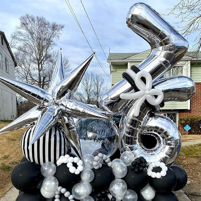 40'' Silver Number 7 Balloons, Self Inflating Foil Number Balloons Set 0-9 for Women Men, Large Digital 7 Helium Balloon for Girls Boys 7th Birthday Party New Year Decorations Anniversary Supplies