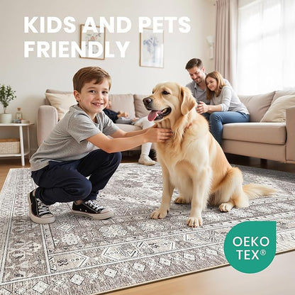 zesthome 3x5 Area Rug Ultra Soft Washable Rug, Non Slip Area Rug Indoor Entrance, Stain Resistant Rugs for Living Room Bedroom Vintage Home Decor (Brown/Beige,3'x5')