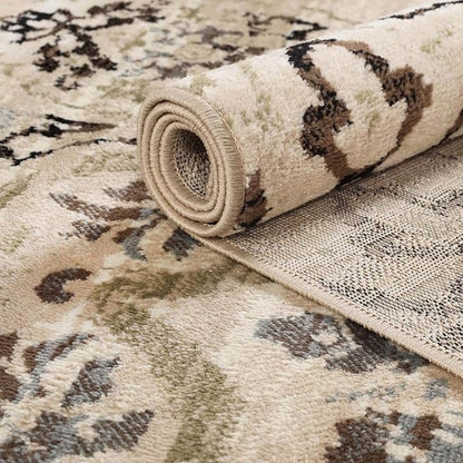 Superior Indoor Area Rug, Jute Backed, Perfect for Entryway, Office, Living/Dining Room, Bedroom, Kitchen, Hardwood Floor, Modern Floral Decor, Caldwell Collection, 6' x 9', Brown Beige