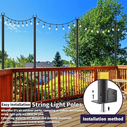5 Ft String Light Poles 2 Pack, String Light Poles for Outside with Fixing Clips,Hanging Light Poles for Deck Fence Garden Backyard Wall Bistro,Metal Poles for Outdoor String Lights