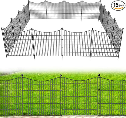 15 Panels No Dig Dog Fence Outdoor for Yard, 32 in(H) X 35.4 ft(L) Decorative Tall Garden Fence Animal Barrier, Rustproof Metal Wire Garden Edging and Borders, Temporary Fencing Stakes