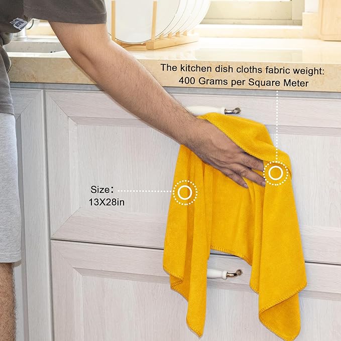 kimteny 13x28 Inches Kitchen Cloth Dish Towels, 400 GSM Premium Dishcloths, Super Absorbent Coral Velvet Microfiber Cleaning Cloths, Fast Drying Rags for Washing Dishes (12 Pack, Orange)