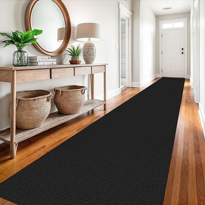 EARTHALL Runner Rug 3x18 Ft Washable Runners for Hallways Extra Long Woven Non Slip Entryway Runner Braided Kitchen Runner Indoor Outdoor Carpet Runners for Hotels, Officel, Stair, Black/Grey