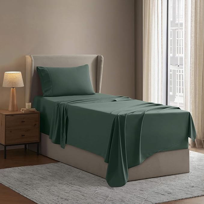 Nestl Twin Sheet Set - 1800 Ultra-Soft Microfiber Twin Bed Sheets - Double Brushed - Deep Pockets - Easy Fit - Extra Soft - 3 Piece Set - Bedding Sheets & Pillowcases (Twin, Dark Green)
