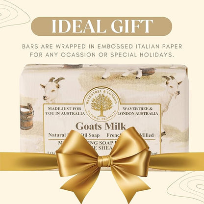 Wavertree & London Goat Milk Scented Natural Soap Bar, 7oz Moisturizing French Triple Milled Soap Bar for Women & Men Enriched with Organic Shea Butter, Pure Bath & Body Soap (1 Bar)