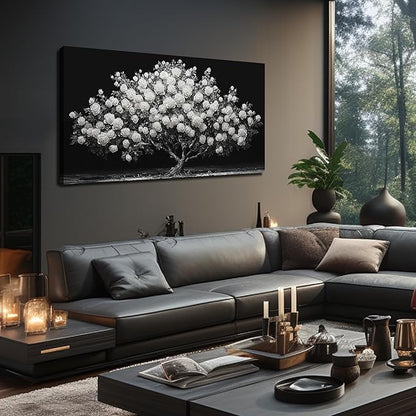JuhaiArt Rose Tree Canvas Art for Living Room Bedroom White Wall Decorations Prints Floral Picture Black Artwork Home Office 24"x 48"