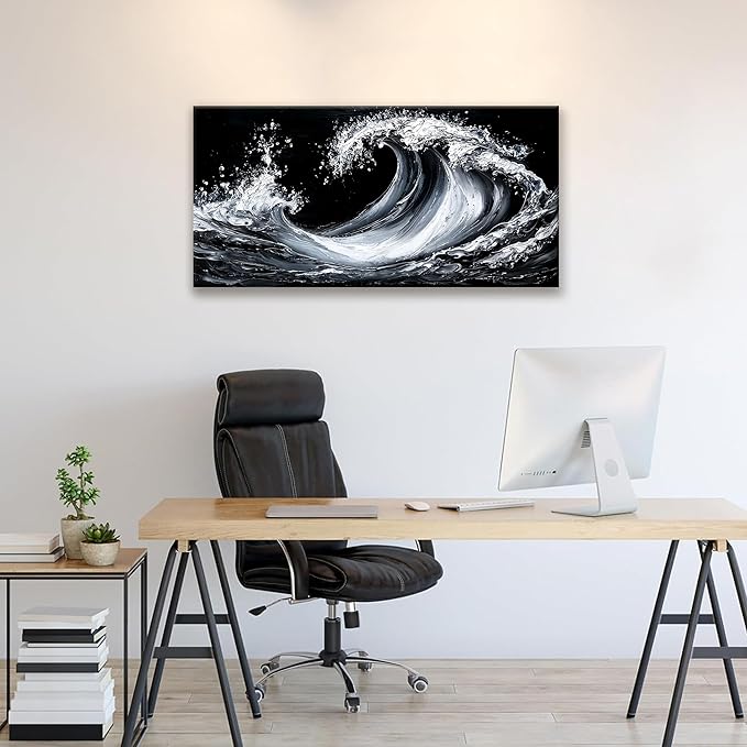 Suconvng Abstract Wall Art Small Size White Sea Wave Modern Canvas Art Wall Decor Painting Artwork Abstract Wall Decor Print Picture For Bedroom Office Home Decoration 20"X 40"