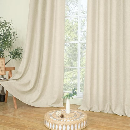 LAMIT Linen Curtains 84 inch Length 2 Panels, Grommet Thick Soft Light Filtering Curtains Privacy Living Room Window Drapes for Bedroom/Farmhouse, W52 x L84, Natural Beige