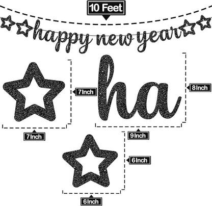 KatchOn, Glitter Happy New Year Banner Black - 10 Feet, No DIY | Black Happy New Year Sign | New Years Eve Party Supplies 2026 | New Years Banner, NYE Decorations 2026