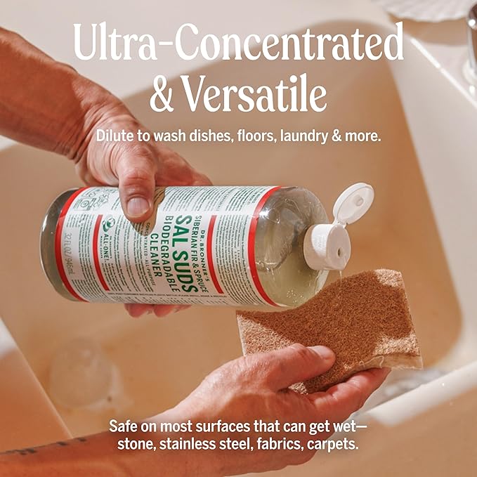 Dr. Bronner’s Pure-Castile Magic Soap Variety Pack & Sal Suds Biodegradable Cleaner Liquid Body Soap, All-Purpose Cleaner, Vegan, Cruelty-Free, Non-GMO, Peppermint Pure-Castile Liquid 32 oz & Sal Suds