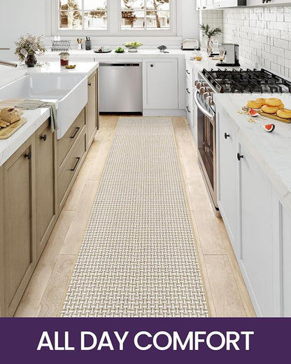DEXI Hallway Runner Rug 2x6, Non Slip Rubber Backed Runners Carpet, Ultra Thin Entryway Rugs Indoor for Kitchen Hallway Entrance Bedroom, White and Beige