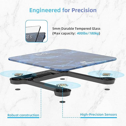Healthkeep High Precision Digital Bathroom Scale with Step-On Technology LED Display Slim Design Max 180kg/400lb Marble Blue
