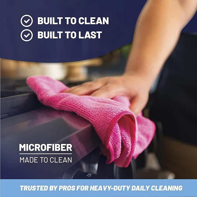 MW Pro Microfiber Cleaning Cloth | Orange | 12 Pack | 16” x 16” | All Purpose Microfiber Towels - Clean, Dust, Polish, Scrub, Absorbent