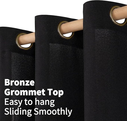 YoungsTex Black Linen Curtains 80 Inch Length for Living Room, Light Filtering Semi Sheer Window Drapes Bronze Grommet Privacy Halloween Decor for Dining Bedroom, 52 x 80 Inch, 2 Panels