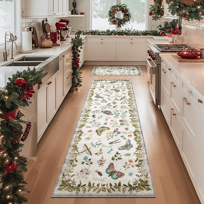 Machine Washable Kitchen Runner Rugs: 2'6"x8' Hallway Runner Stain Resistant Non Slip Low Pile Soft Carpet Runners for Hallways Indoor Entryway Kitchen Laundry Room Bedroom Bathroom Farmhouse