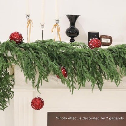 Christmas Garland Norfolk Pine Garland Real Touch Artificial Greenery Garland for Mantle Fireplace Table Indoor Outdoor Decor 6FT