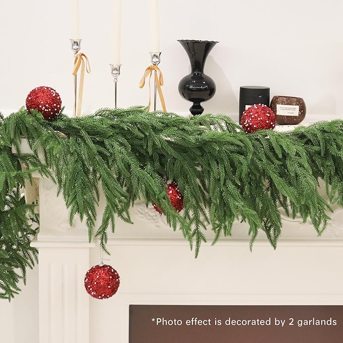 Senjie 5FT 2 PCS Christmas Garlands Norfolk Pine Garland Real Touch Artificial Faux Greenery Garland for Holiday Indoor Outdoor Decor