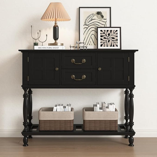 Console Table with Drawers, Vintage Entryway Tables with Storage and Shelf, Hallway Table with Turned Legs, Narrow Behind Couch Sofa Table for Entryway, Hallway, Living Room
