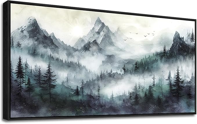 Wapluam Foggy Forest Inspiration Wall Picture Canvas Wall Art For Living Room Modern Wall Decor Bedroom Trees Landscape Wall Painting Office Large Wall Decor Art Prints Home Decoration Black Framed