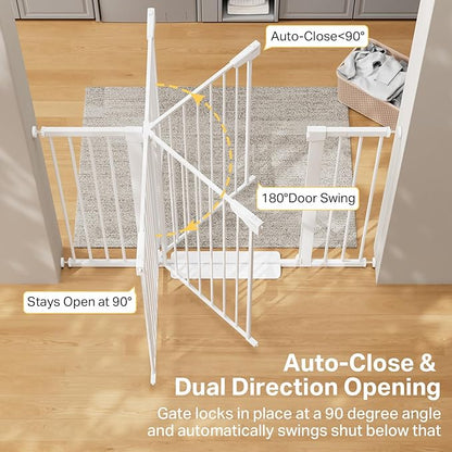 Cumbor 36" Extra Tall 29.7"-51.5" Baby Gate for Stairs, Easy Wall Through Dog Gates for Doorways Extra Wide, Pressure Mounted Tall Pet Gate Indoor, Safety Auto-Close Child Gate for Kids, White