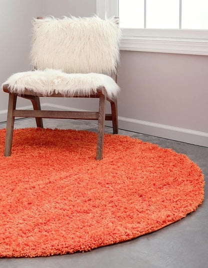 Unique Loom Solid Shag Collection Area Rug (5' 3" Round, Tiger Orange)