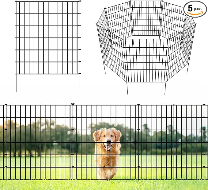 ARIFARO Decorative Garden Fence 5 Panels 32in(H) x28in(W) No dig Animal Barrier Fencing,Pet Fence Rustproof Metal Wire Fencing Panel Border for Dog,Rabbits, and Patio