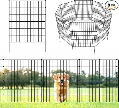 ARIFARO Decorative Garden Fence 5 Panels 32in(H) x28in(W) No dig Animal Barrier Fencing,Pet Fence Rustproof Metal Wire Fencing Panel Border for Dog,Rabbits, and Patio
