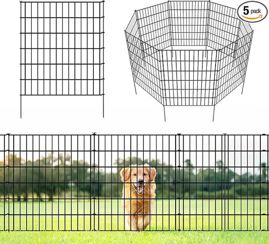 ARIFARO Decorative Garden Fence 5 Panels 32in(H) x28in(W) No dig Animal Barrier Fencing,Pet Fence Rustproof Metal Wire Fencing Panel Border for Dog,Rabbits, and Patio