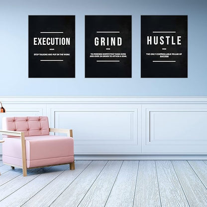 Success Canvas Painting Wall Art Quote Motivational Wall Art Execute Wall Decor 3 Pieces Black Poster Positive Inspirational Framed Artwork Prints Picture for Living Room Office 36''Wx 16''H