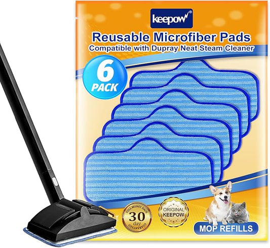 KEEPOW Washable Microfiber Pads Compatible with Dupray Neat Steam Cleaner, Steam Mop Pads Accessories for Dupray Neat Steam Cleaner, 6 Pack Reusable Steamer Pads Replacement