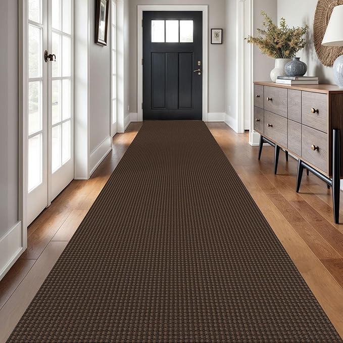 Braided Runner Rug 3x16 Ft Washable Runners for Hallways Non Slip Rubber Backed Kitchen Runners Cotton Long Entryway Runner Indoor, Woven Carpet for Hall Stair Entryway, Brown
