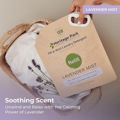 Heritage Park Luxury Laundry Detergent | Dermatologist Tested Plant based Natural & Enzyme Laundry Detergent | Sensitive Skin Friendly - Lavender Mist (64 fl oz Refill)